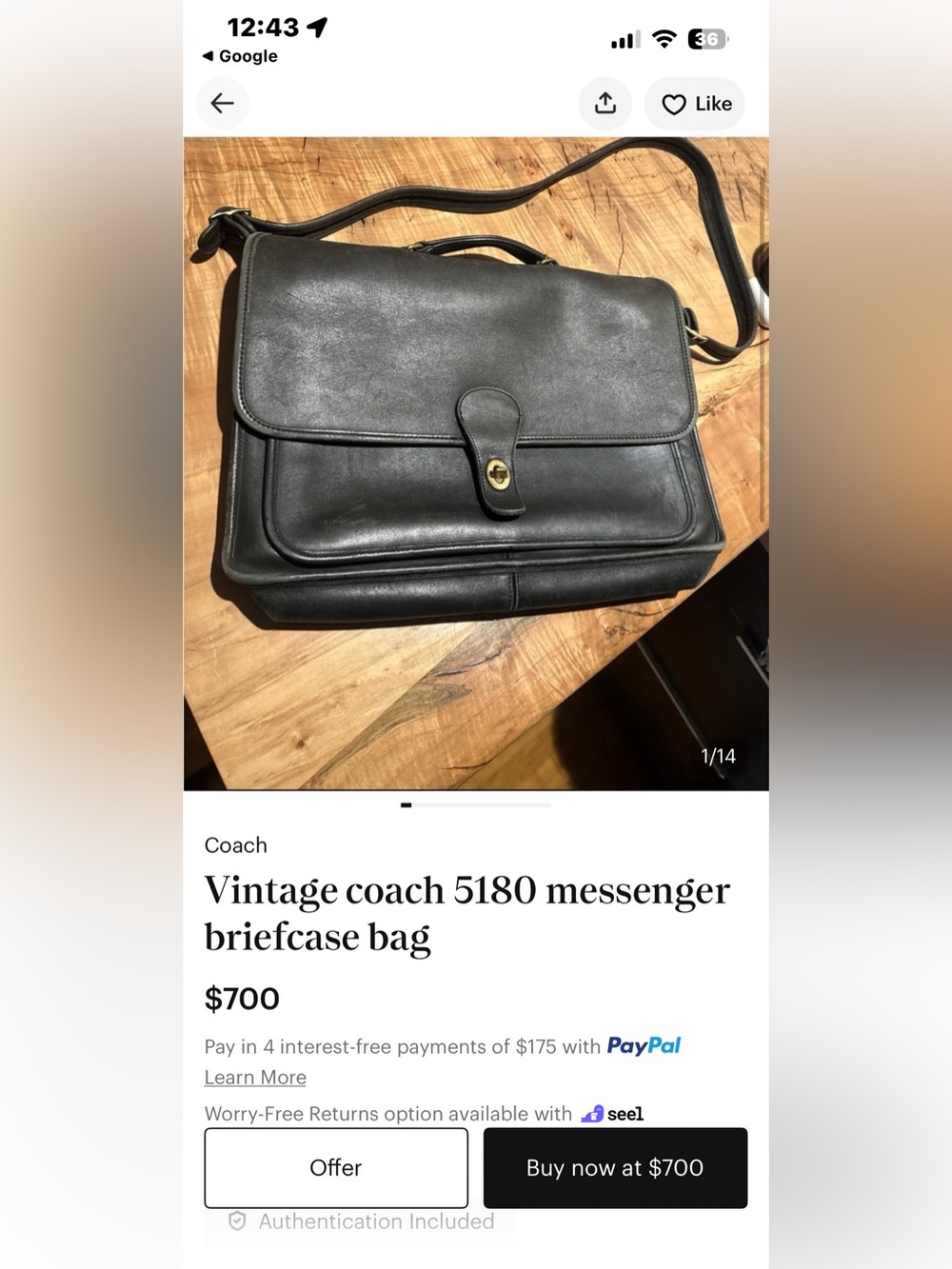 Vintage Coach Classic Black Leather Men’s Briefcase Bag - Timeless Work Satchel - Picture 12 of 12